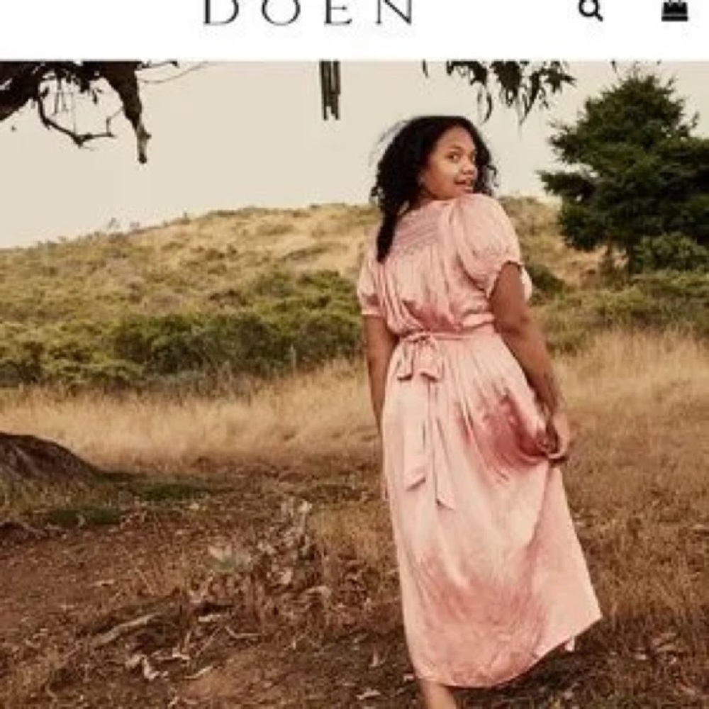 ✨🌸🍧DÔEN ‘Castalia’ Silk Embroidered Smocked Maxi Dress Sunset Pink XS✨ - Picture 13 of 17